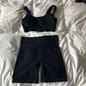 Biker shorts and cropped tank/sports bra